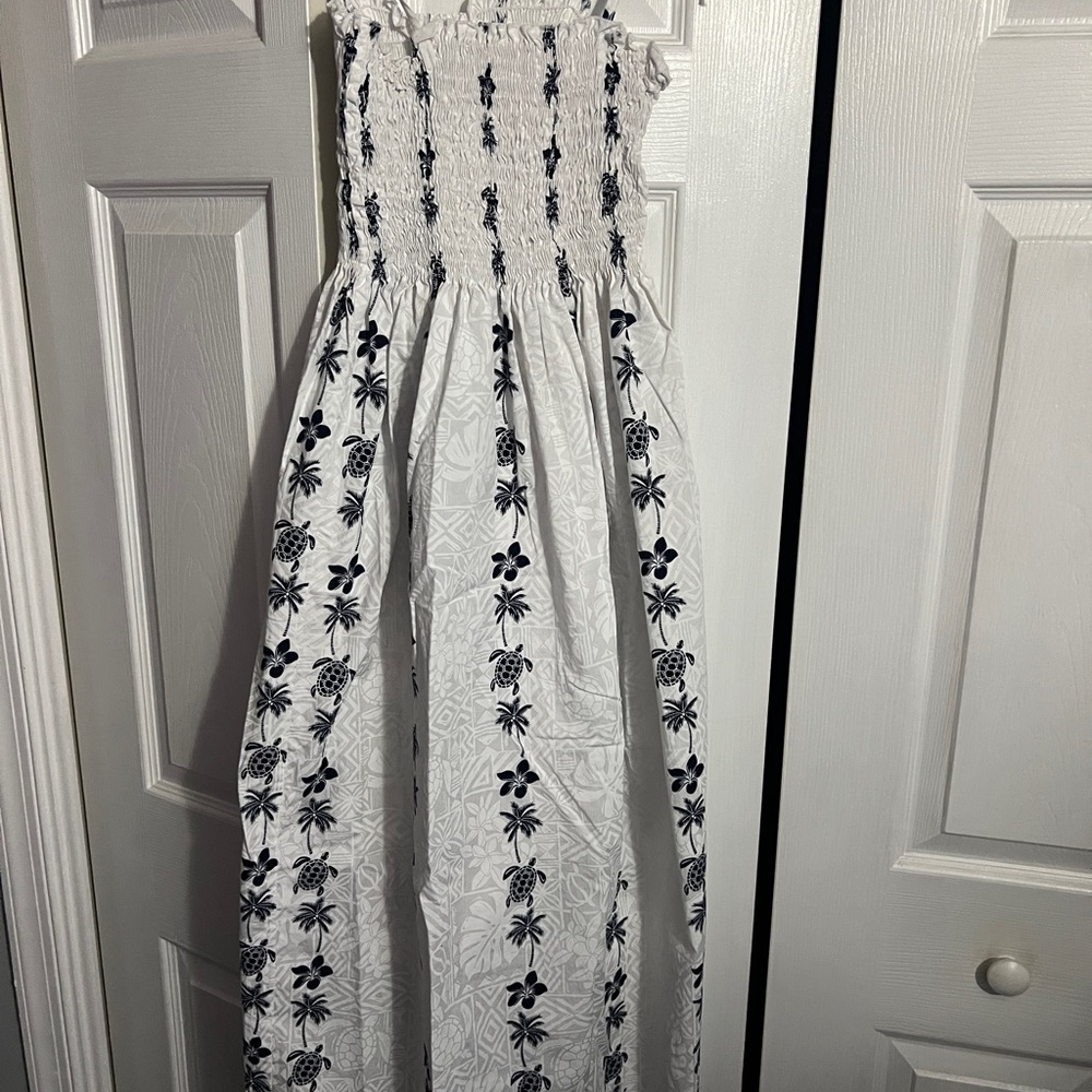 White Maxi Dress with Blue Floral -Hawaiian